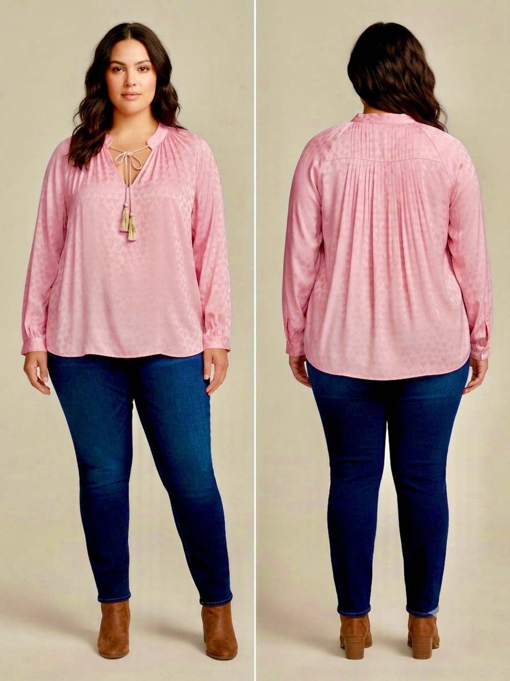 crown & ivy Dusty Pink Long-Sleeve Tie-Neck Blouse